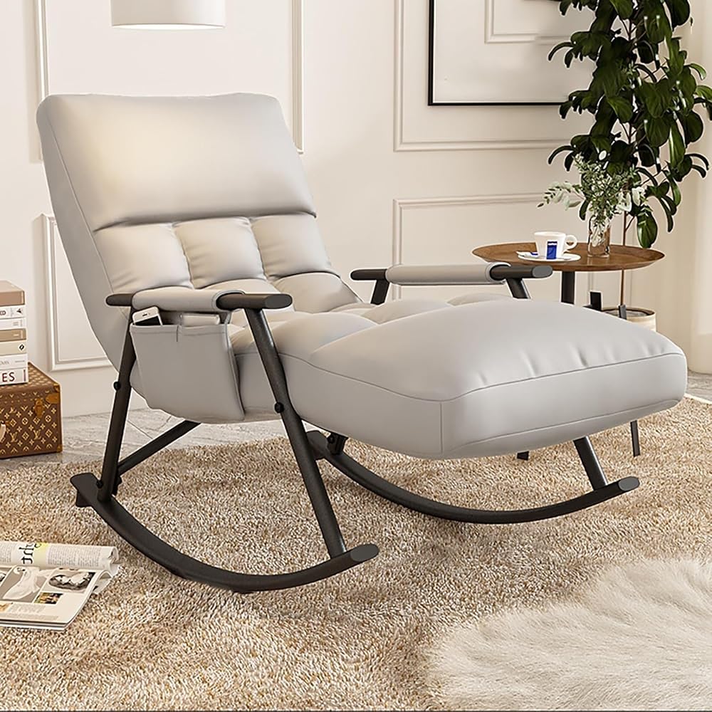 High Back Metal Rocking Chair - Modern Glider Armchair for Living Room & Bedroom, 440Lbs Capacity, Stylish Grey with Black Feet, Comfortable Rocker Chair