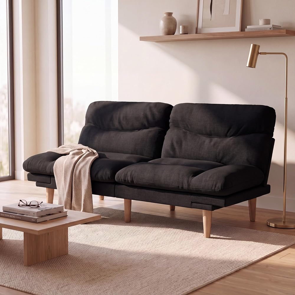 Futon Sofa Bed, 66'' Loveseat with Adjustable Armrest & Backrest