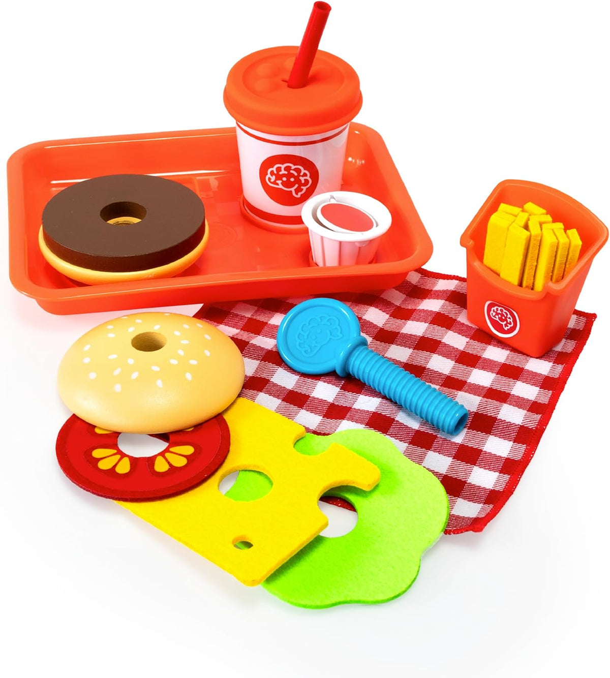 Fat Brain Toys Pretendables Burger & Fries Holz-Rollenspiel-Essensset