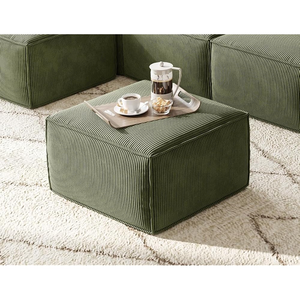 Modulares Polsterhocker-Element, bequemer, rahmenloser Cord-Hocker für Wohnzimmer-Sofas, keine Montage erforderlich, Grün