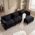 113" Modulares Cloud-Ecksofa, schwarze L-förmige Couch mit tiefer Sitzfläche und Hocker, 4-Sitzer Chenille-Modulsofa für Wohnzimmer, Apartment