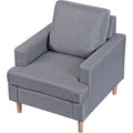 Upholstered Accent Chair with Arms - Linen Fabric Armchair for Living Room Bedroom - Solid Wood Legs - Gray