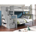 Etagenbett mit Treppe, oben Einzelbett (90x200) und unten Doppelbett (140x200), mit 4 Schubladen in den Stufen, Grau