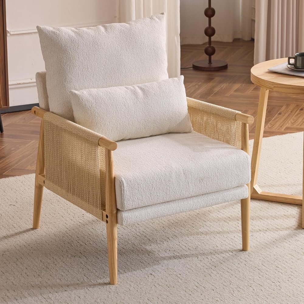 Cozy Accent Chair Braid Arms, Beige
