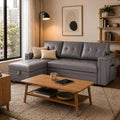 L-förmiges Schlafsofa in Lederoptik, Grau