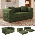 5-in-1 Convertible Sofa Bed,65" Folding Boneless Couch with Fixed-Shape Frame, Corduroy Floor Sofa Loveseat Sleeper for Living Room, Bedroom, Small Apartment, Green