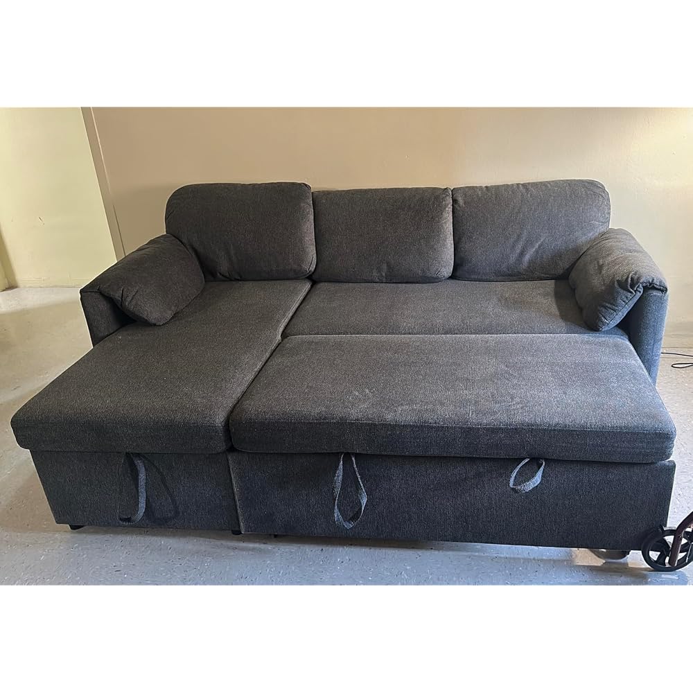 80" 3 in 1 Sleeper Sofa Couch with USB & Storage Chaise, Cloud Sofa Bed with Pull Out Bed, Chenille Convertible Sleeper Sofas for Living Room, Small Spaces, Beige
