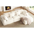 108" Modular Sectional Sofa with Ottoman, Convertible L-Shape Cloud Couch for Living Room, Breathable Reversible Boneless Couches, Chenille Deep Seat Sleeper with Storage Pockets, Beige