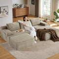 96.1" Modular Sectional Sofa with Ottoman, Modern Corduroy Cloud Couch, Boneless Couch Upholstered 3-Seater U-Shaped Sofa for Living Room, No Assembly (Camel, Right-Facing Chaise)