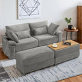 75" übergroßes Zweisitzer-Sofa mit Stauraum-Ottomane & USB-Anschlüssen, tiefes Kordsofa mit Couchtisch, doppelte Récamiere für das Wohnzimmer, Grau