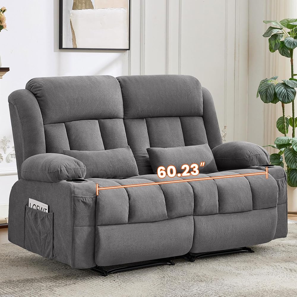 Reclining Loveseat Sofa for Living Room, Ergonomic Backrest with Cup Holders&Side Pockets