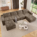 145.6" U Shaped 6 Seater Boneless Sectional Couch, Dark Brown