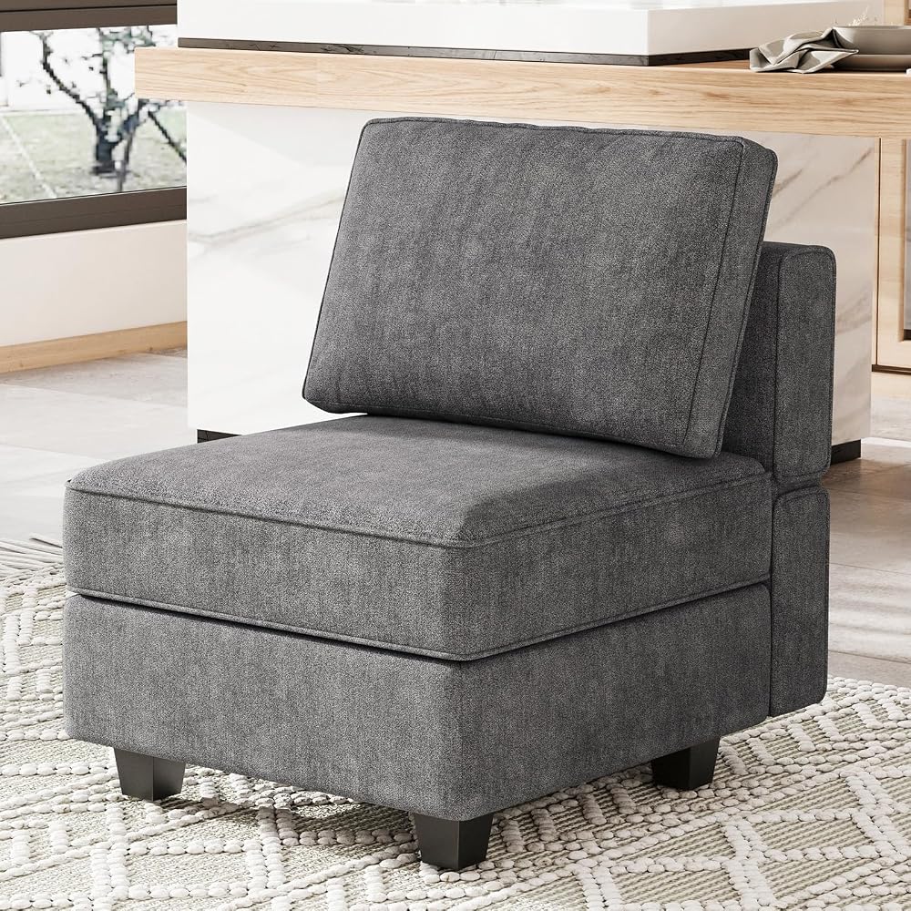 Terry Fabric Modular Sectional Sofa Middle Seat Module Couch Side Sectional Free Configuration Middle Part Dark Grey