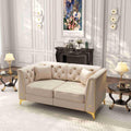 61,8'' Chesterfield-Ecksofa, beige Couch aus Kunstleder, goldene Akzente