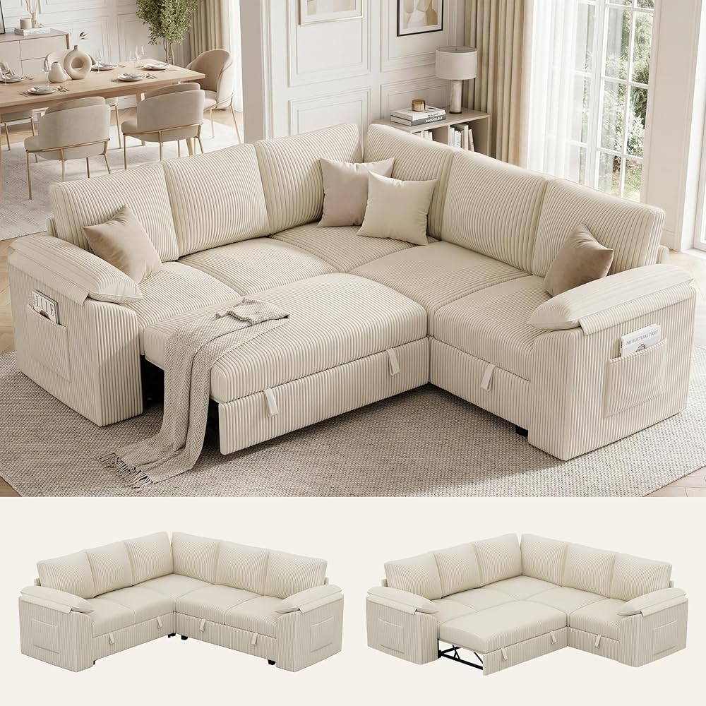 86 Inch Sectional Sleeper Sofa, Sectional Couches with Pull Out Couch Bed