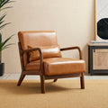 30" H Mid Century Yellowish Brown Accent Armchair, Single Reading Sofa, PU Leather Lounge Chair with Walnut Ruberwood Frame for Livingroom or Office