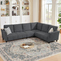 102" Verstellbares Ecksofa, L-förmiges Sofa mit Rückenkissen, modernes gepolstertes 6-Sitzer-Sofa-Set, seitenverkehrt montierbar, für Wohnzimmer, Apartment, Büro, Dunkelgrau