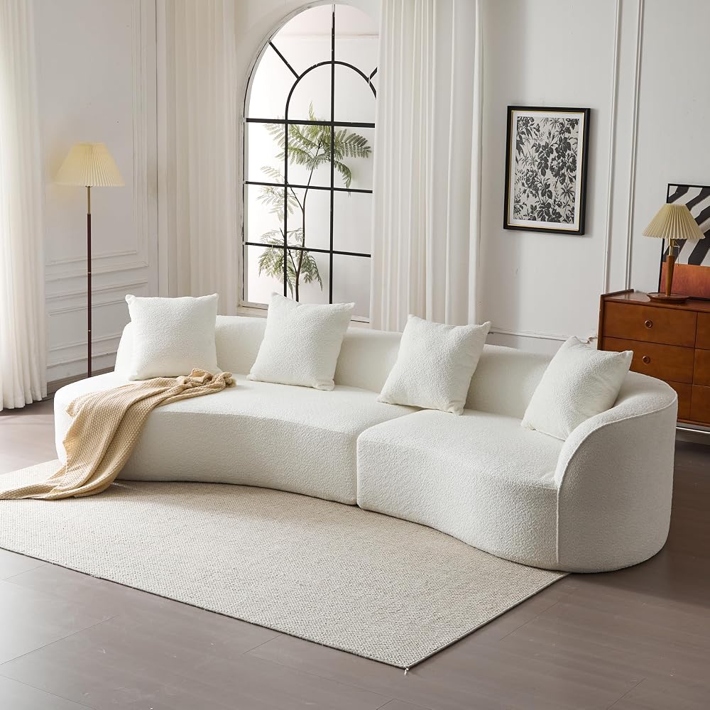 126 Inch Curved Sectional Sofa, Modular Velvet Fabric Sofa, Beige