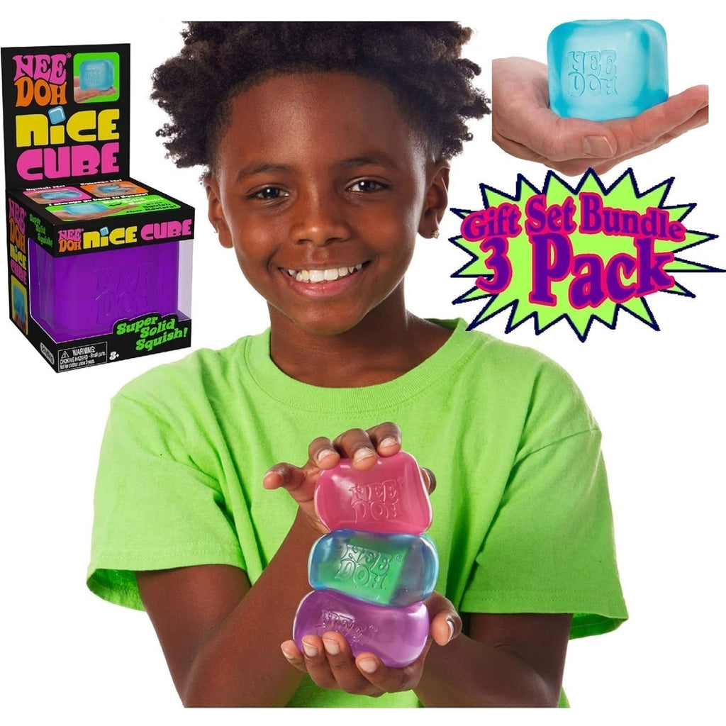 Nice Cube Translucent NeeDoh – 3er-Pack (Lila/Rosa/Blau)