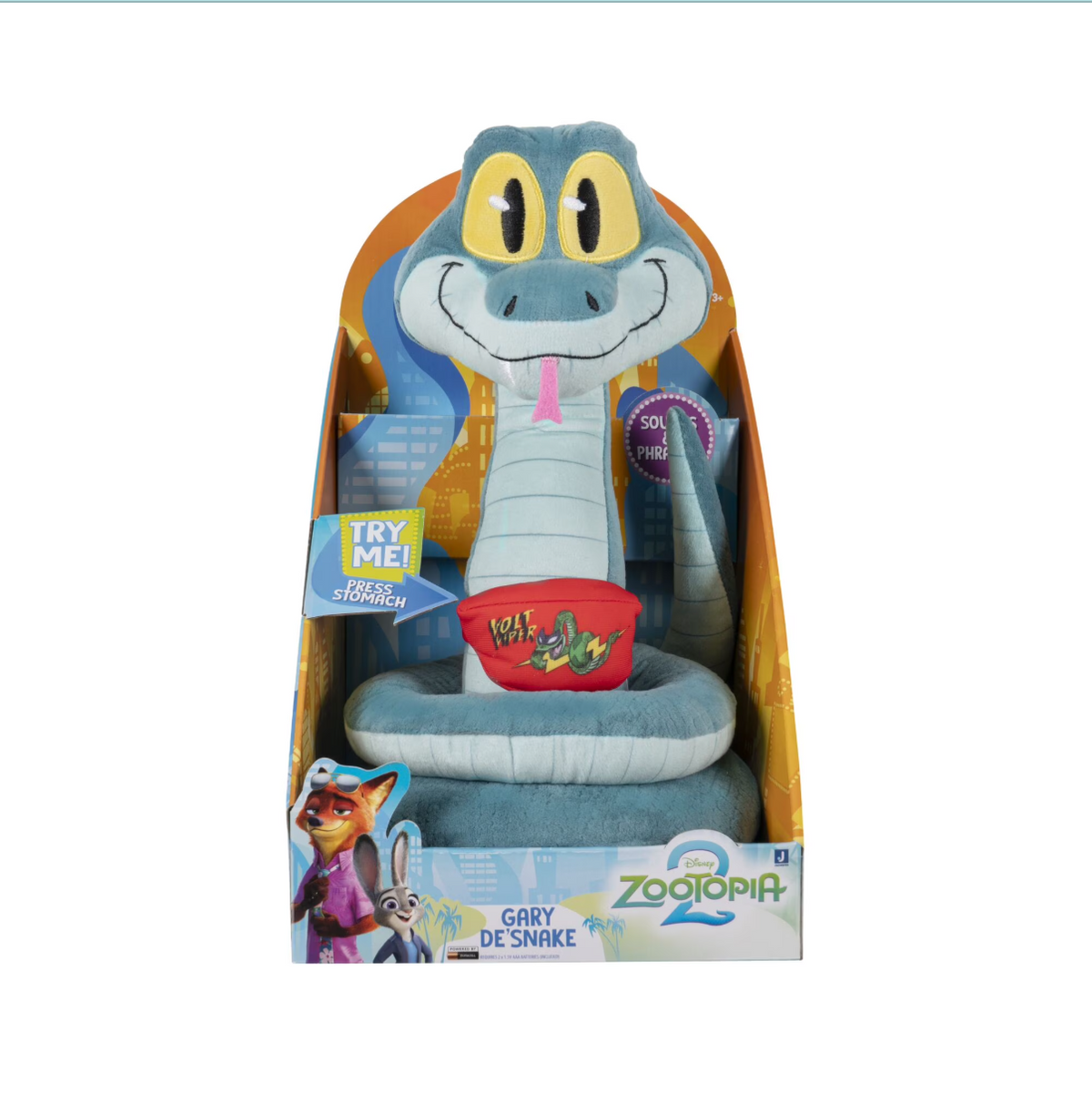 Disney Zootopia Gary De'Snake 10-Zoll interaktives Plüschtier – Drücken Sie den Bauch und sprechen Sie eine Schlange aus Plüsch