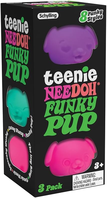 Schylling NeeDoh Teenie Funky Pups – sensorisches Quetschspielzeug – enthält 3 Mini-Groovy-Globs – 3,8 cm breit – Farbe kann variieren (1 Stück)