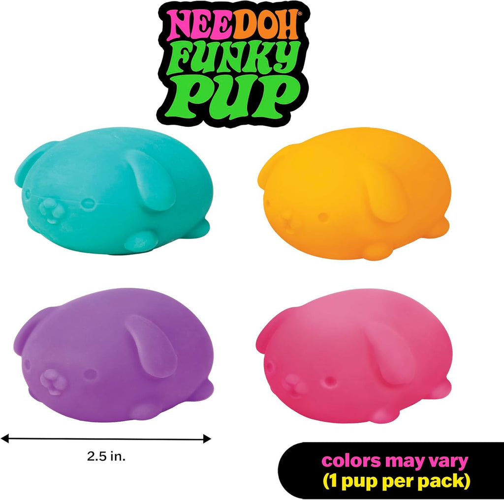 Schylling NeeDoh Funky Pups – Squishy-Sensorspielzeug – weiche Teigfüllung – ab 3 Jahren – Farbe kann variieren; Ein Hund pro Rudel