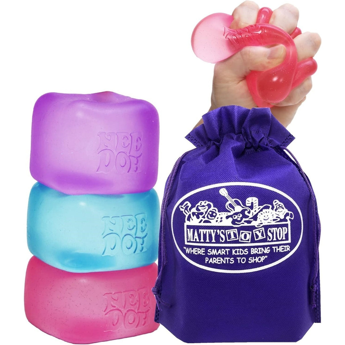 Nice Cube Translucent NeeDoh – 3er-Pack (Lila/Rosa/Blau)