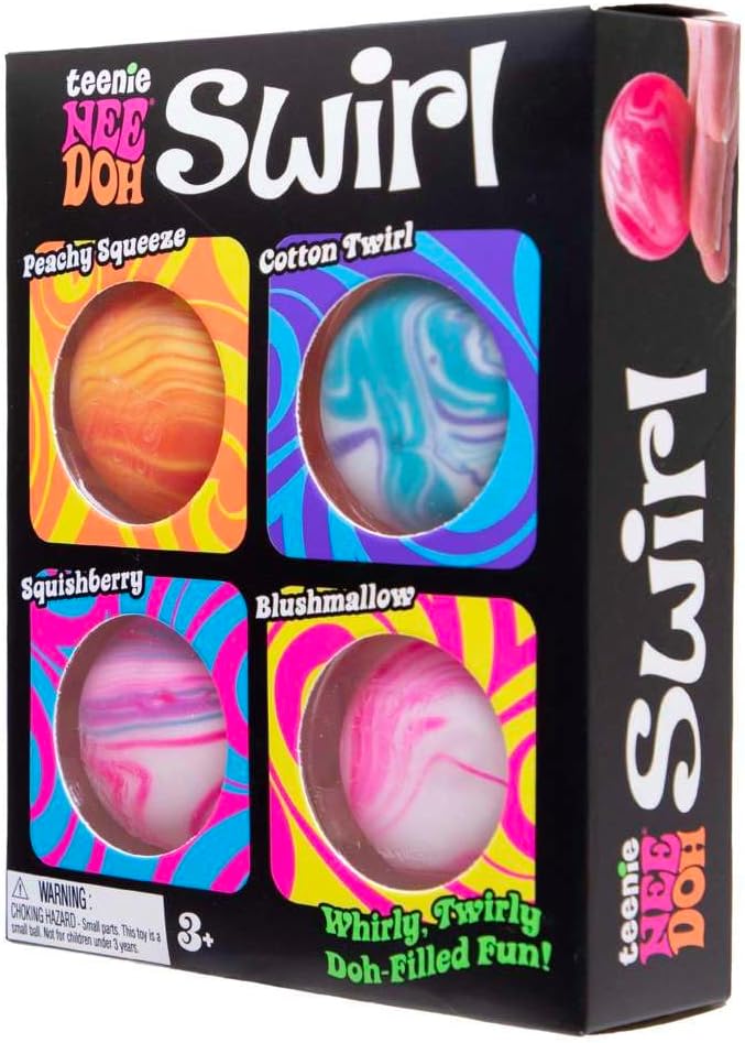 Schylling NeeDoh Teenie Swirl 4er-Pack – sensorisches Quetschspielzeug – 1,5″ im Durchmesser – Farben können variieren