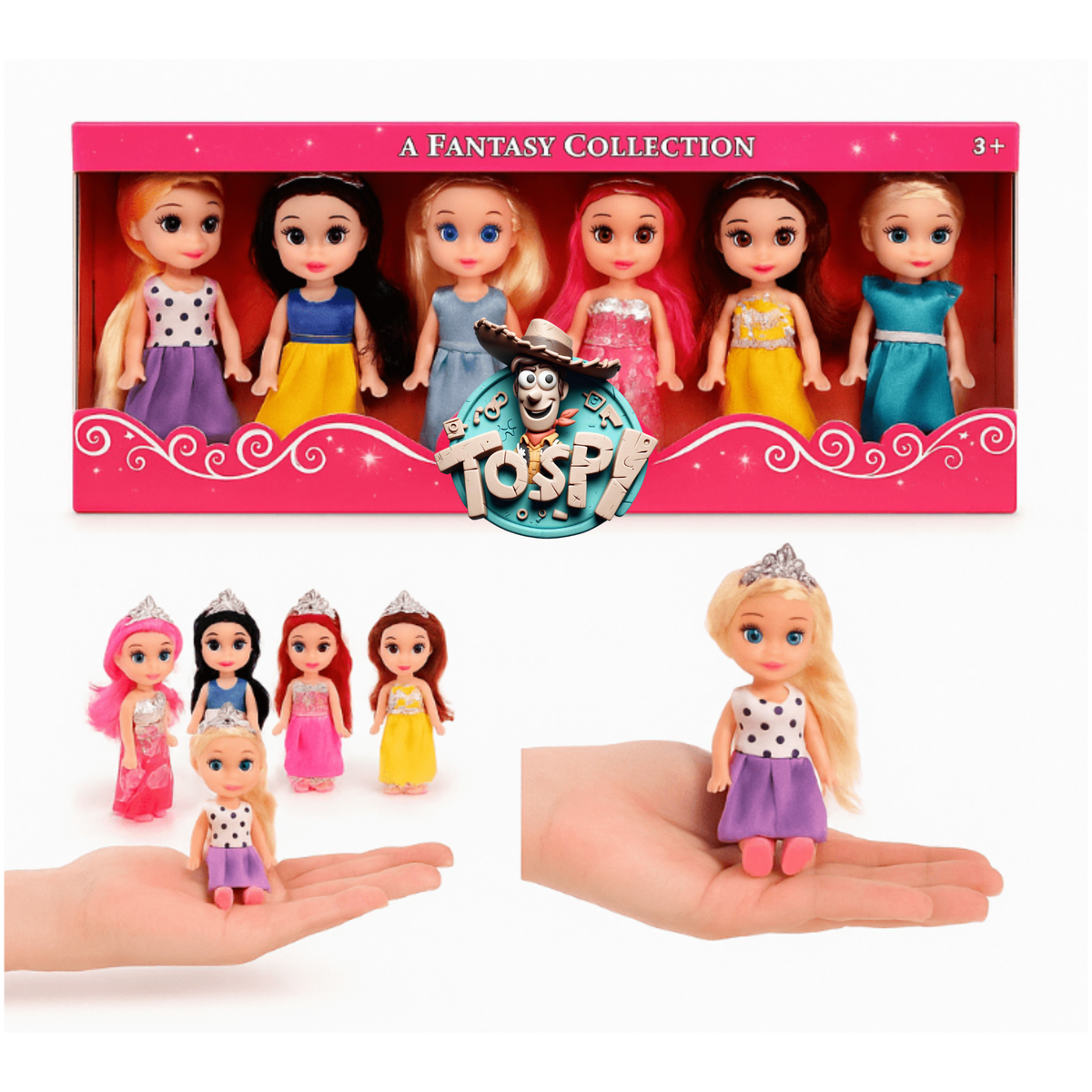 TOYSPI Miniatur-Taschenprinzessin-Puppen-Spielset | 6 Puppen und 30 Accessoires